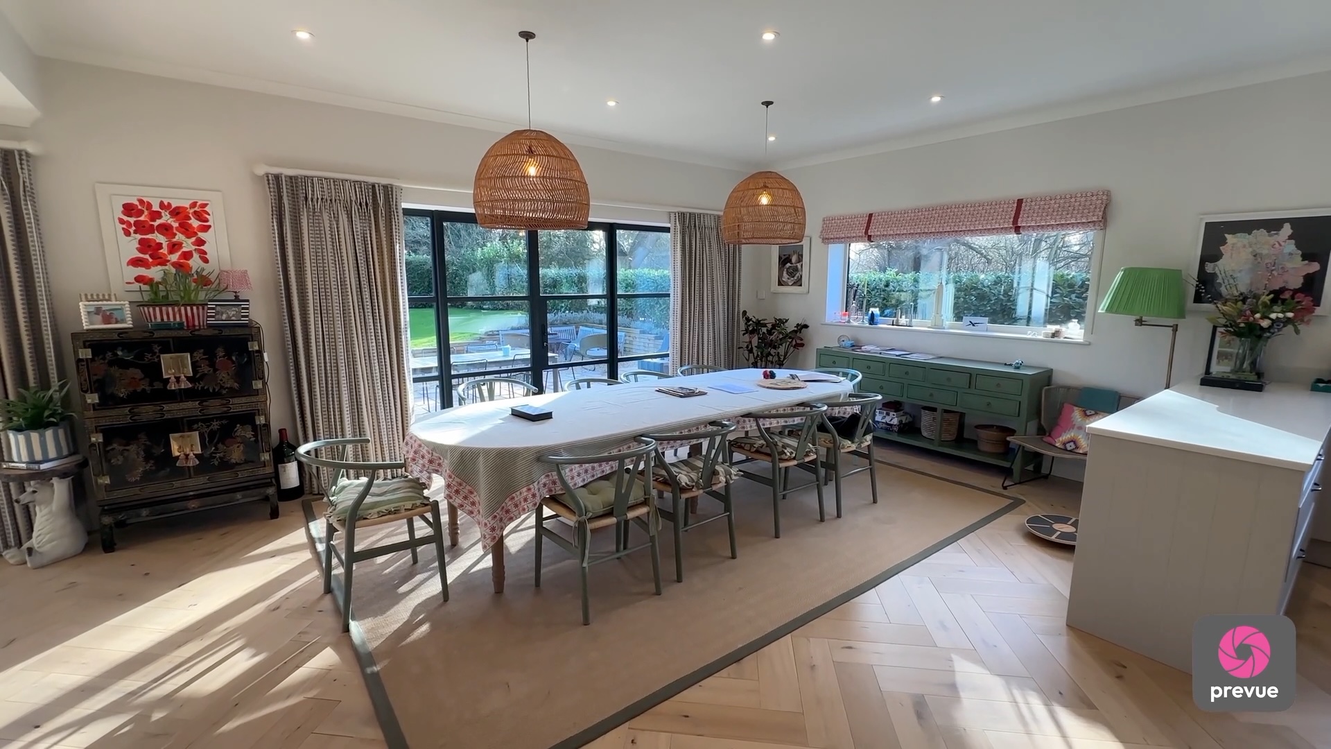 A professionally shot photograph of a dining room taken on the Prevue app