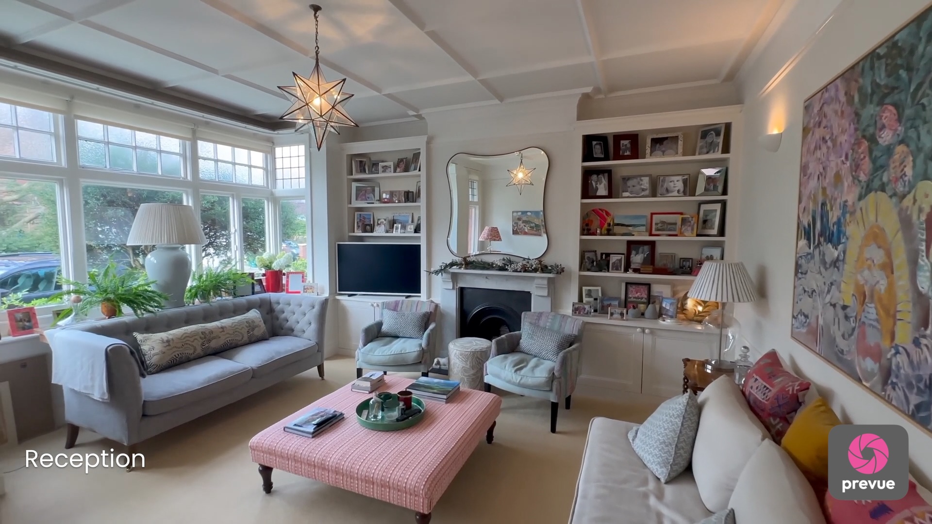 A professional-looking image of a living room taken on the Prevue app